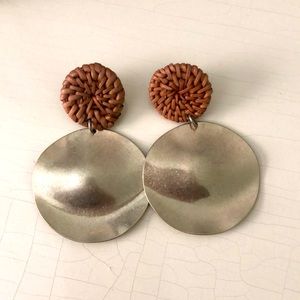 Boho gold and woven statement earrings